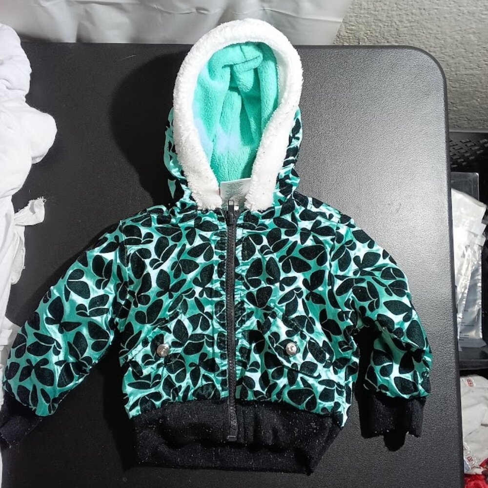 Park Bench Kids Hooded Jacket Size 12 M Black & Green Butterflies